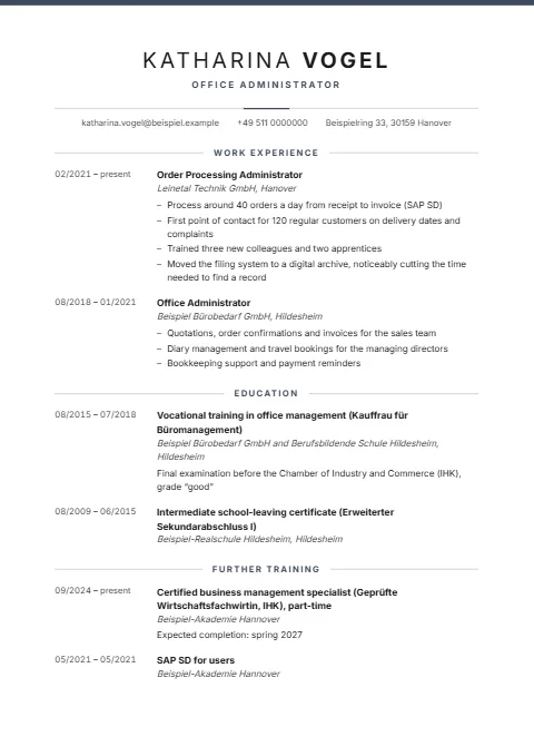 Office administrator CV example