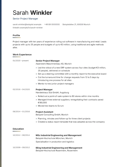 Project manager CV example