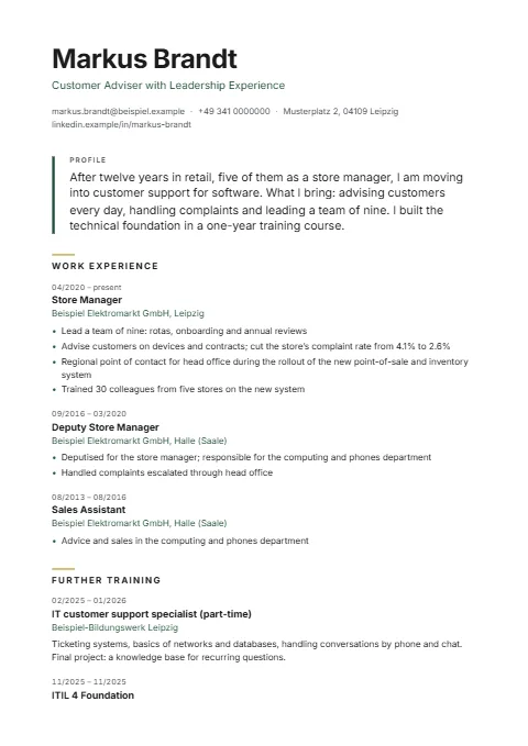 Career change CV example