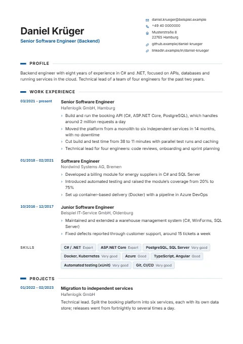 Software engineer CV example
