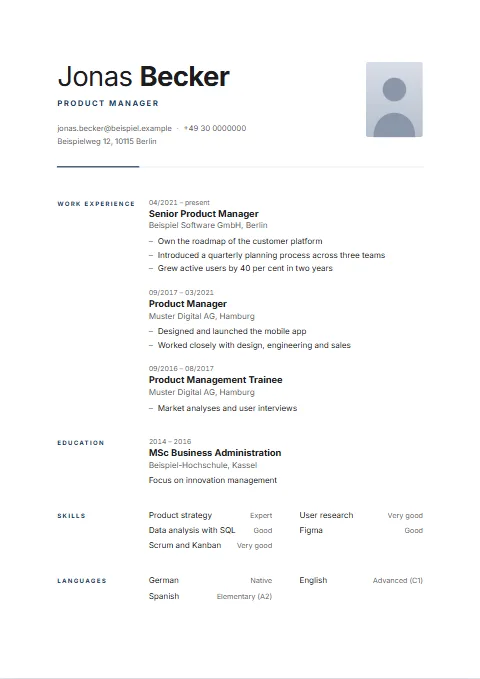 Minimal CV template: White space and typography, with the headings set in the margin.