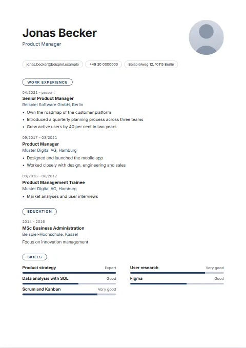 Pill CV template: Rounded tags: every contact detail and every heading in an outlined shape of its own.