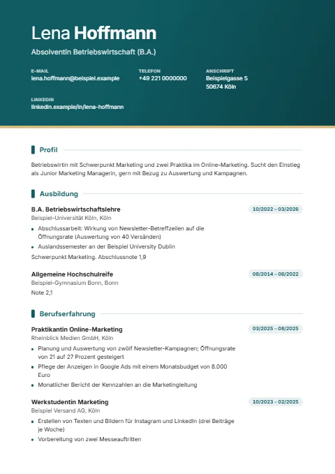 Lebenslauf-Beispiel Berufseinsteiger