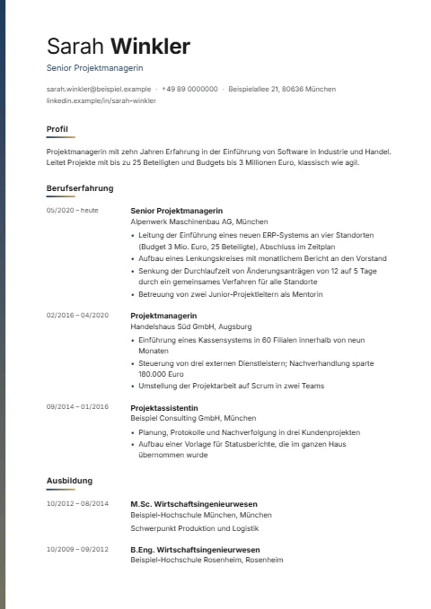 Lebenslauf-Beispiel Projektmanager