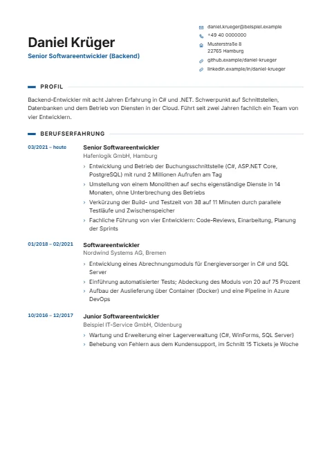 Lebenslauf-Beispiel Softwareentwickler