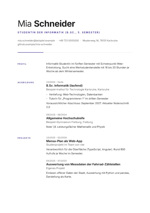 Lebenslauf-Beispiel Student